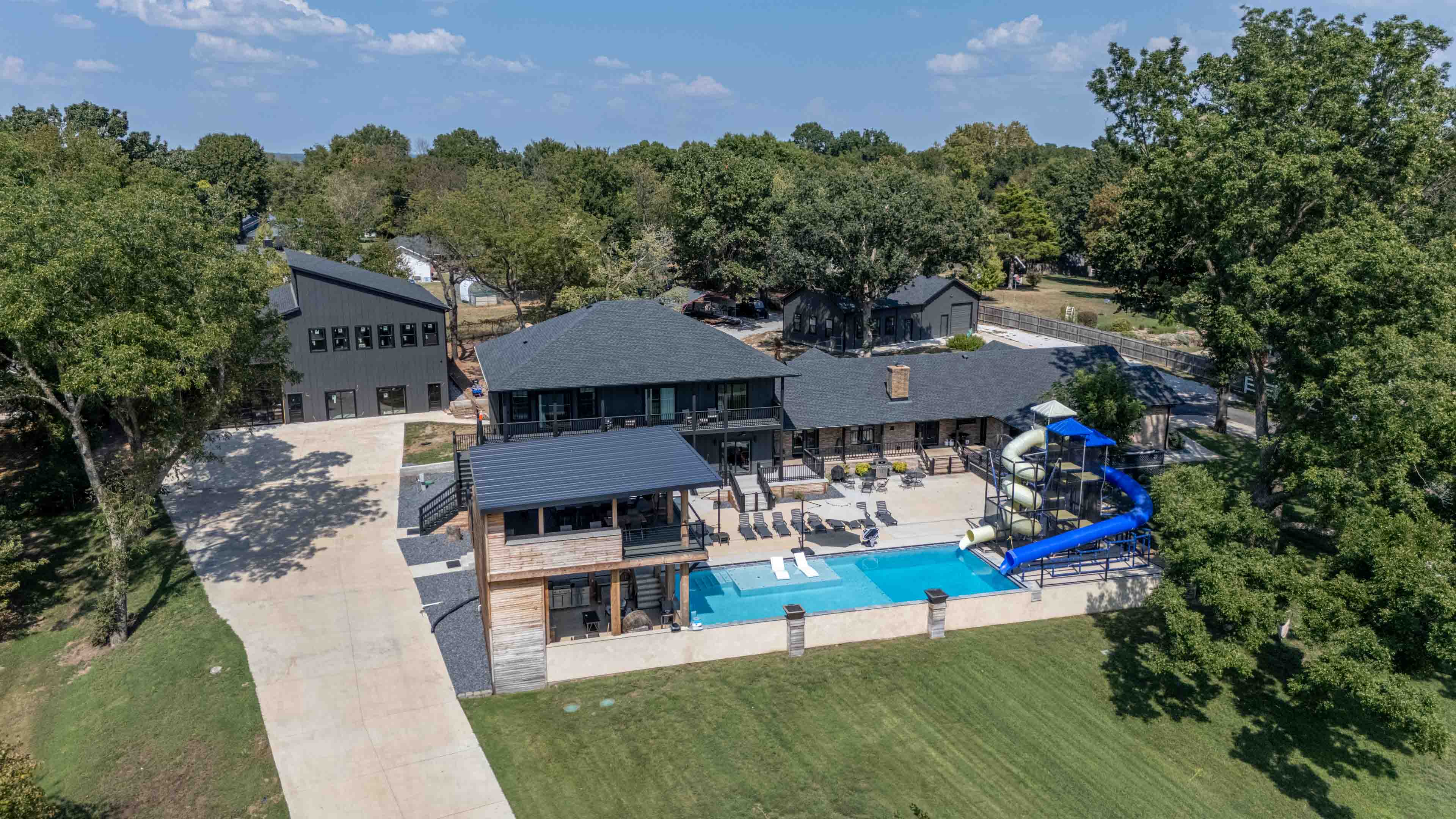Aerial view of the private resort-style estate